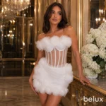 پیراهن مجلسی سفید گل‌دار Rosalie Couture رزالین کوتور